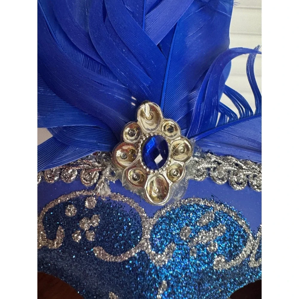 Blue‎ Silver Mardi Gras Masquerade Mask Feather Venetian Style Costume Mask